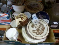 Two boxes of mixed china and glassware to include plates, bowls, cups 60-70 design