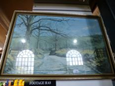 A watercolour seascape R P R Anderson, date 1934, and a framed and glazed print of a country scene