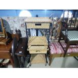 Pair of contemporary wicker and wrought iron bedside tables, with a drawer