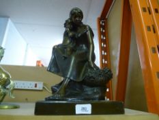 A German bronzed plaster sculpture of Mother and Child, with maker's mark