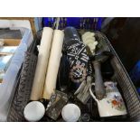 A case of mixed items to include a Copeland jug, costume jewellery, purses, Hornsea pepper pot,