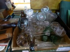A box of mixed glass items to include candlesticks, bowls, drinking glasses along with a box of