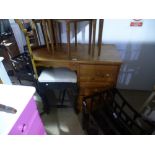 Waxed pine kneehole dressing table with three drawers