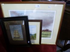 Small column furnishing prints including pencil signed Dennis Horley