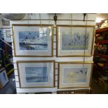 Four framed and glazed prints by Peter Scott of bird lake themes