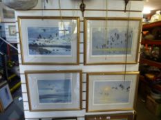 Four framed and glazed prints by Peter Scott of bird lake themes