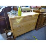 Contemporary beech chest, with three short above three long drawers