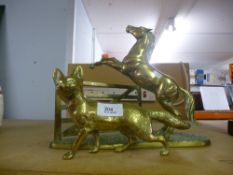 Two heavy brass figures comprising of a fox and a rearing horse