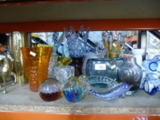 A selection of glass ornaments, vases, paperweights, etc