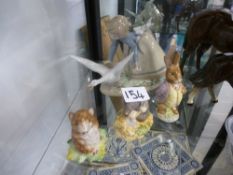 Three Beatrix Potter china ornaments, Lladro figure of a girl and a goose, Beswick horse AF, etc