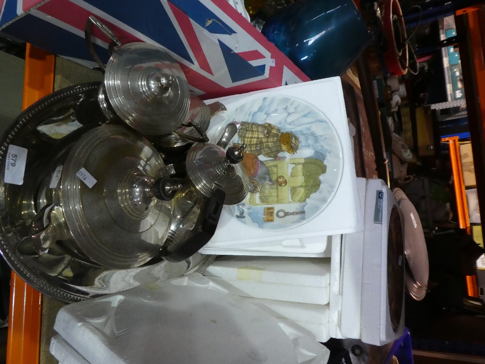 A quantity of silver plate items and collectors plates