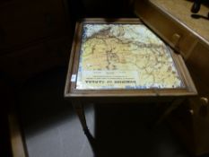 Square pine framed coffee table, inset with a map of Canada