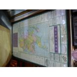 A large framed and glazed advertising map, art folio case, etc