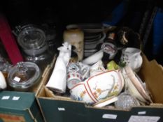 A quantity of enamel ware, china, walking sticks, oriental scroll, umbrellas etc.