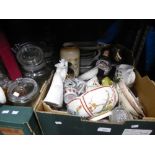 A quantity of enamel ware, china, walking sticks, oriental scroll, umbrellas etc.