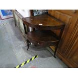 Mahogany corner hall table with 2 tiers a drawer on splayed supports