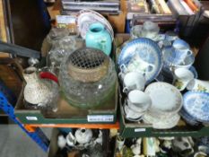 A box of mixed china to include Mandarin cups, plates, bowls and other box of mostly glass items