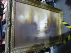 Gilt framed oil on canvas and 3 other pictures