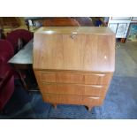 Mid century teak writing bureau with three drawers