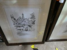 7 glazed and framed pencil drawings of various Winchester buildings by artist Gordon Home 1878-1969