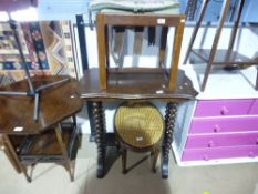 Sundry furniture to include tapestry top stools, wotnot, mahogany table, etc
