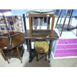 Sundry furniture to include tapestry top stools, wotnot, mahogany table, etc