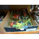A box to include 2 scratch built Meccano cars and other model cars to include Matchbox and Dinky