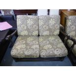 Vintage oak framed cottage suite, comprising 2 seat sofa and 2 armchairs
