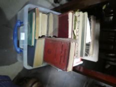 Box of old hardback books, including novels, handbooks, etc