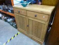 Pine small sideboard with 2 drawers above 2 doors