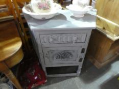 Grey painted distressed Oak court cupboard