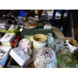 A whole shelf of sundry items to include Wedgwood, Royal Worcester, Royal Doulton, glassware,