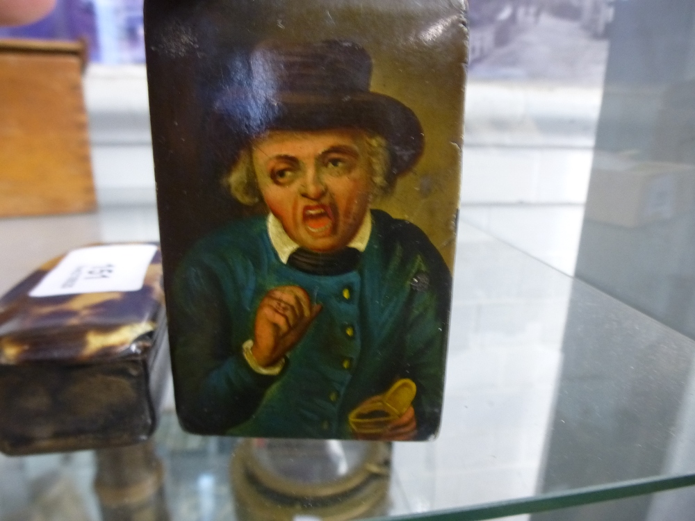 A 19th century snuff box, the lid having portrait of man, probably continental, and one other horn - Image 2 of 2