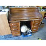 Vintage oak roll top desk with 8 drawers