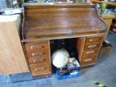 Vintage oak roll top desk with 8 drawers