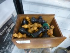 Early 20th Century ebony and boxwood chess set in its original case, incomplete - missing 4 knights,