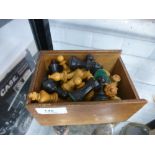 Early 20th Century ebony and boxwood chess set in its original case, incomplete - missing 4 knights,