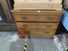 Vintage oak chest of 3 long drawers on bracket supports