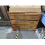 Vintage oak chest of 3 long drawers on bracket supports