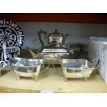 Hardwood handle silver plate tea, coffee pot, milk jug, etc, 1920 - 1930