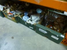 Four boxes of mixed sundries to include brass, china, Wedgwood, etc