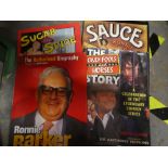 A box of books to include Ronnie Barker 'Sugar & Spice', Ronnie Barker 'The Authorised Biography'