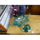 Three pieces of Murano style glass