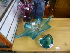 Three pieces of Murano style glass