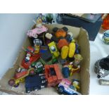 A selection of TV related model cars, transformers, Magic Roundabout, Smurfs, etc