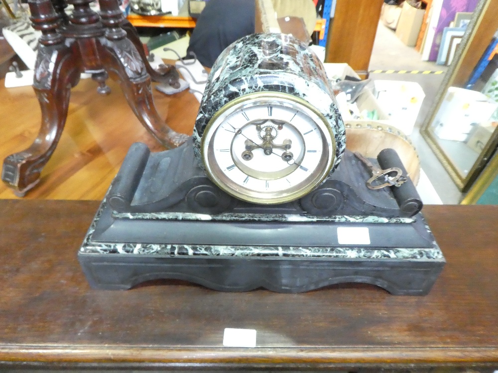 Slate and marble cased mantel clock