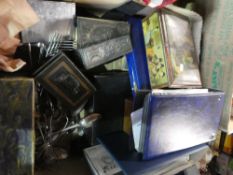 A box of mixed items to include two folders of first day covers, cutlery, wooden boxes etc