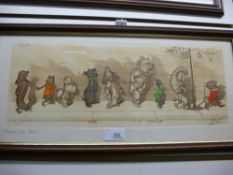 Four pencil signed framed and glazed prints of comical glazed dogs