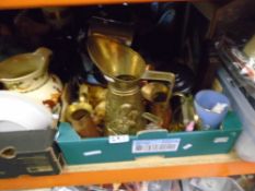 Three boxes of mixed sundries to include brass, china and glassware