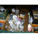 Two boxes of mixed sundries to include boxed microscope, china and glass